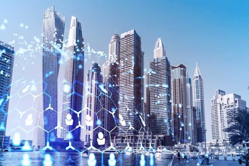 dubai skyline featuring buildings and water