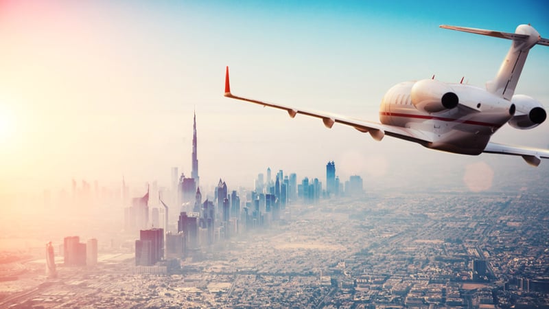 Airplane flying over dubai