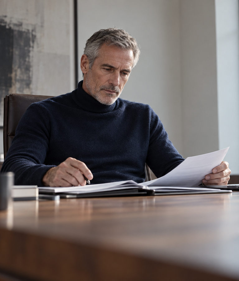business man reading document