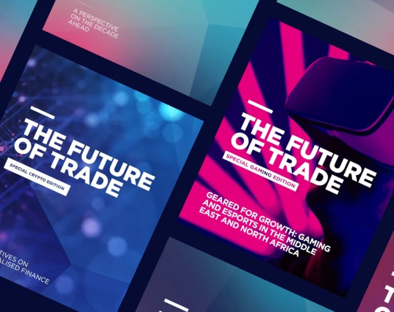 Covers of various editions of DMCC's Future of Trade reports